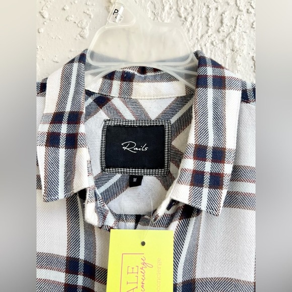 Rails sleeveless button down shirt plaid ivory blue brown medium - Picture 4 of 4